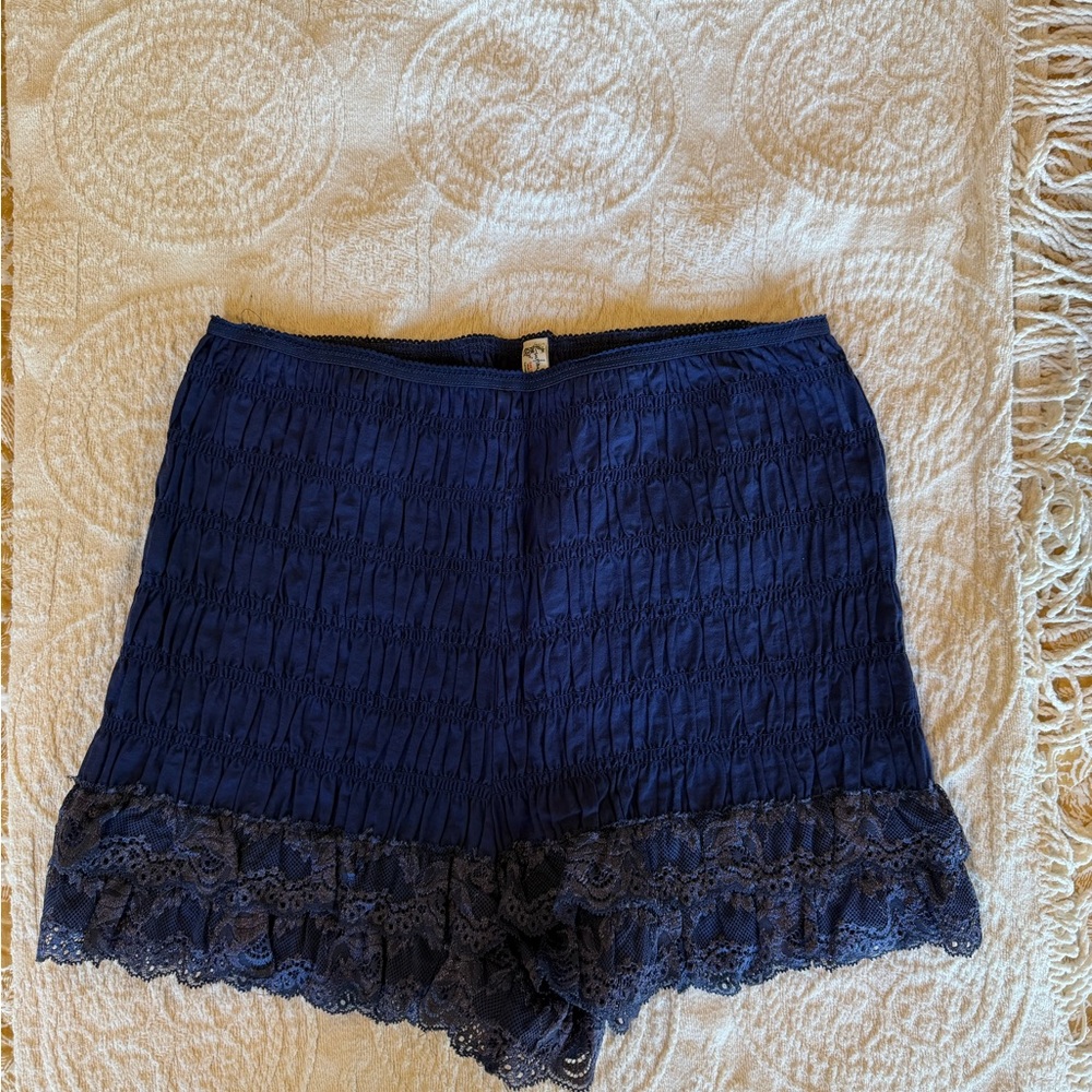 Free People Deep Blue High Waist Lace Trim Shorts